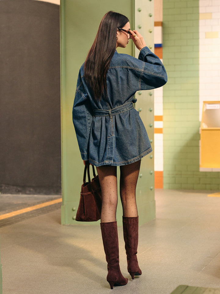 Fiora Chloe Short-Sleeve Denim Polo Jacket