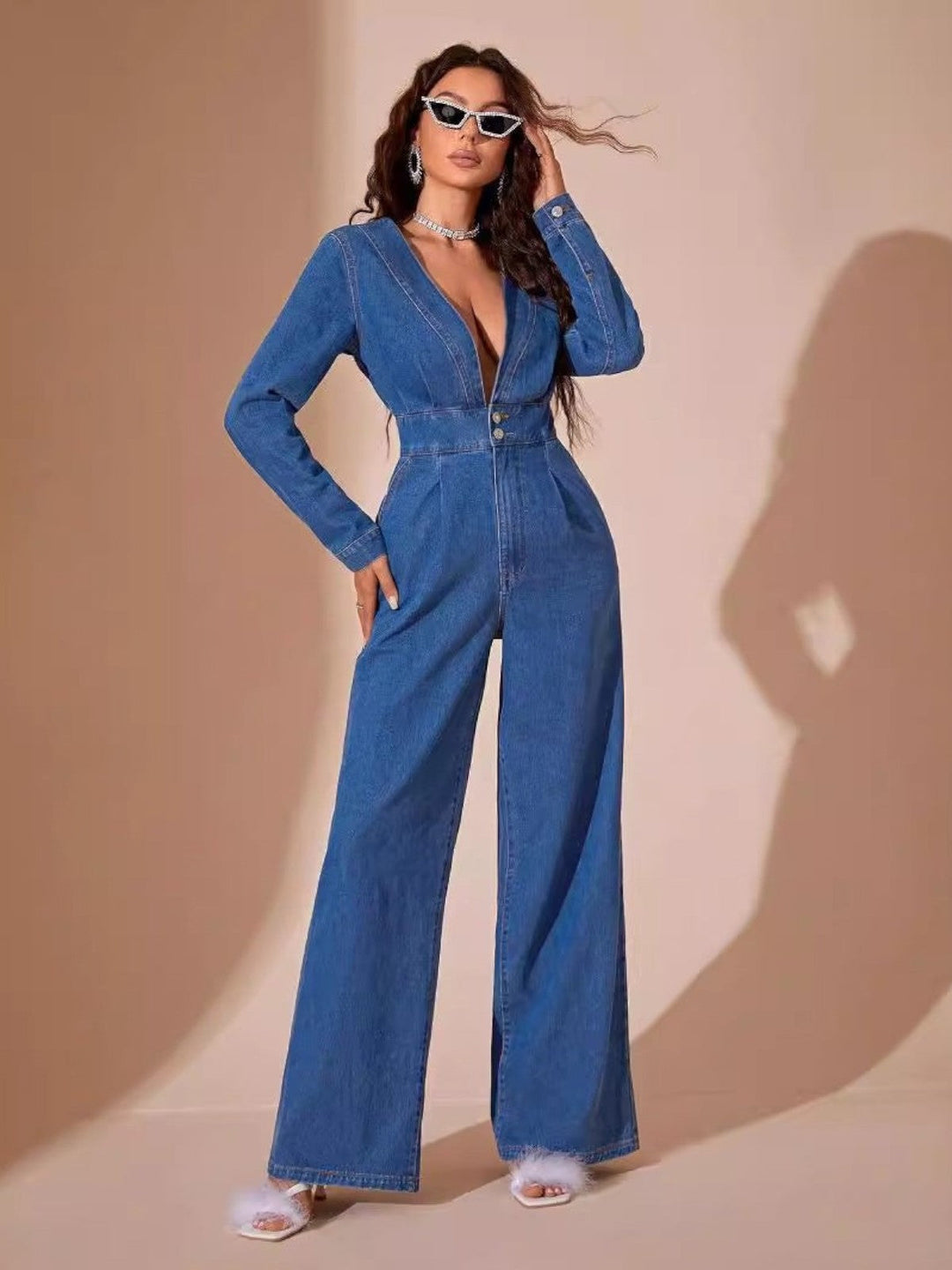 Remi Long Sleeve Denim Jumpsuit