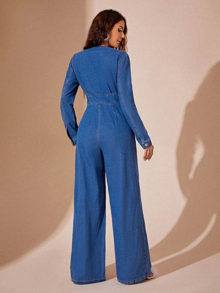 Remi Long Sleeve Denim Jumpsuit