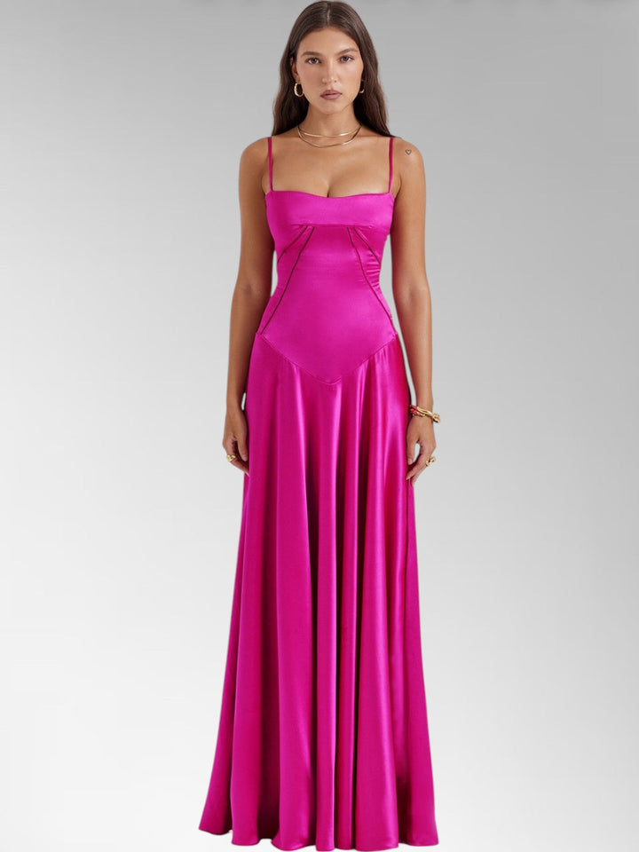 Anabel Pink Satin Lace-Up Evening Gown