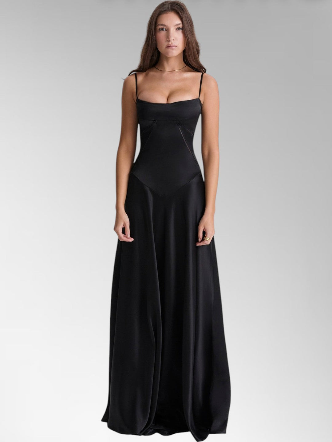 Anabel Brown Satin Lace-Up Evening Gown