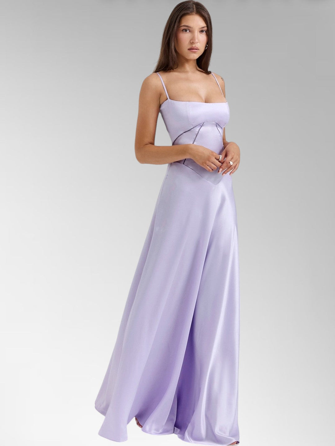 Anabel Purple Satin Lace-Up Evening Gown