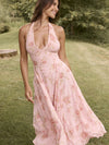 Georgette Floral Rose Print Halter Dress