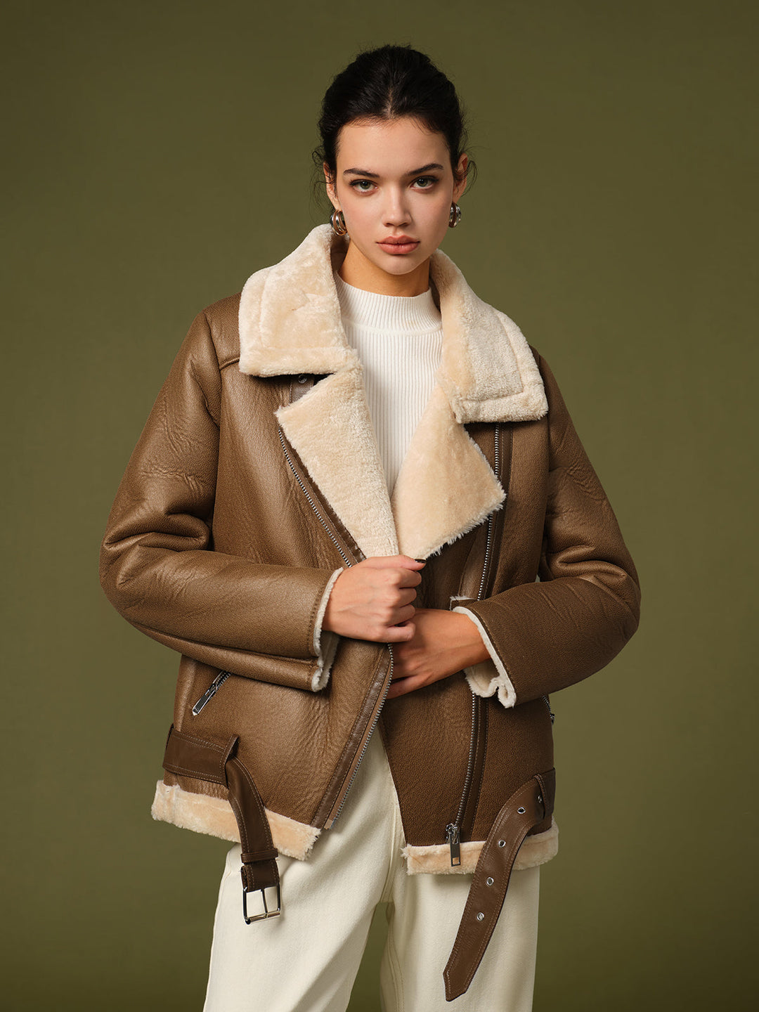 Isla Belted Faux Fur Fleece Jacket