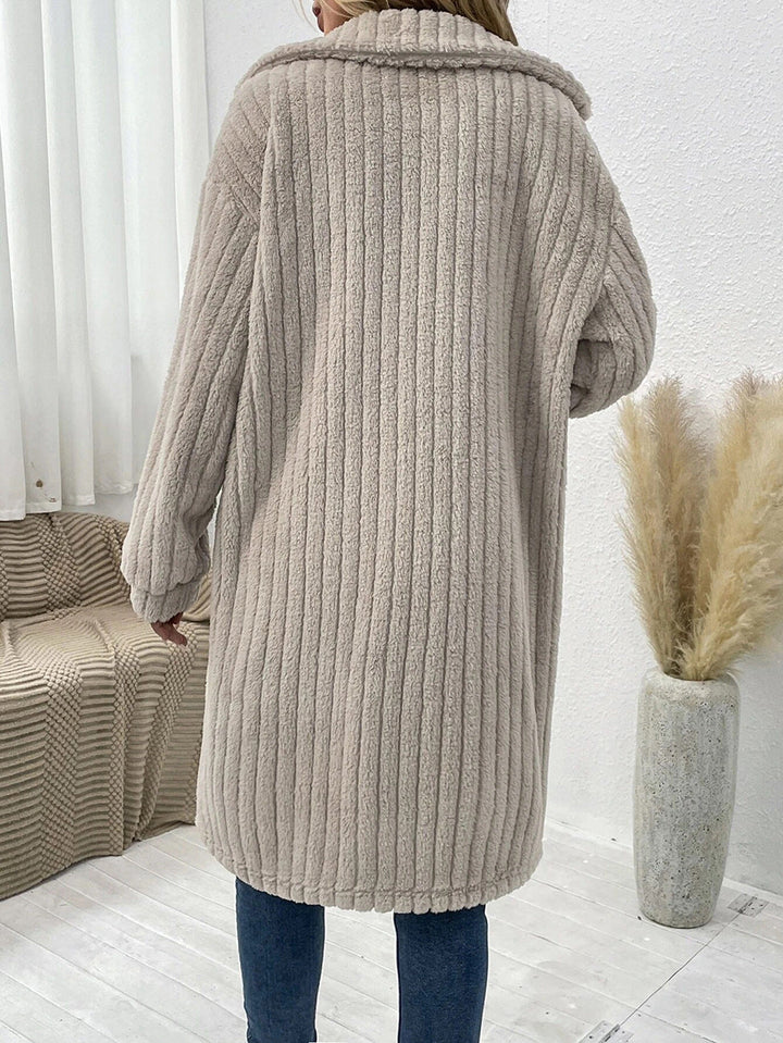 OGGI - Long Beige Fleece Coat for Women