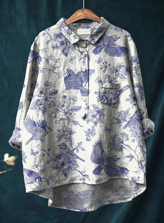 Caroline | Cotton Linen Floral Blouse