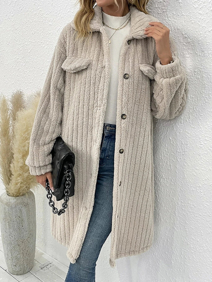 OGGI - Long Beige Fleece Coat for Women