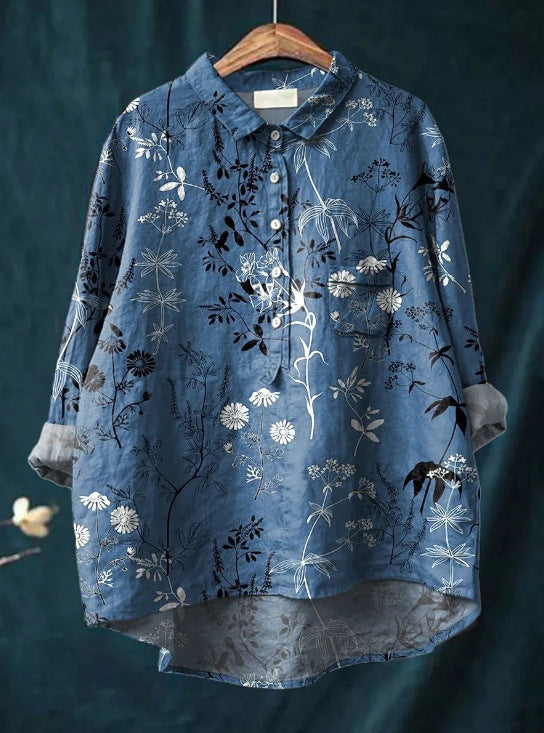Caroline | Cotton Linen Floral Blouse
