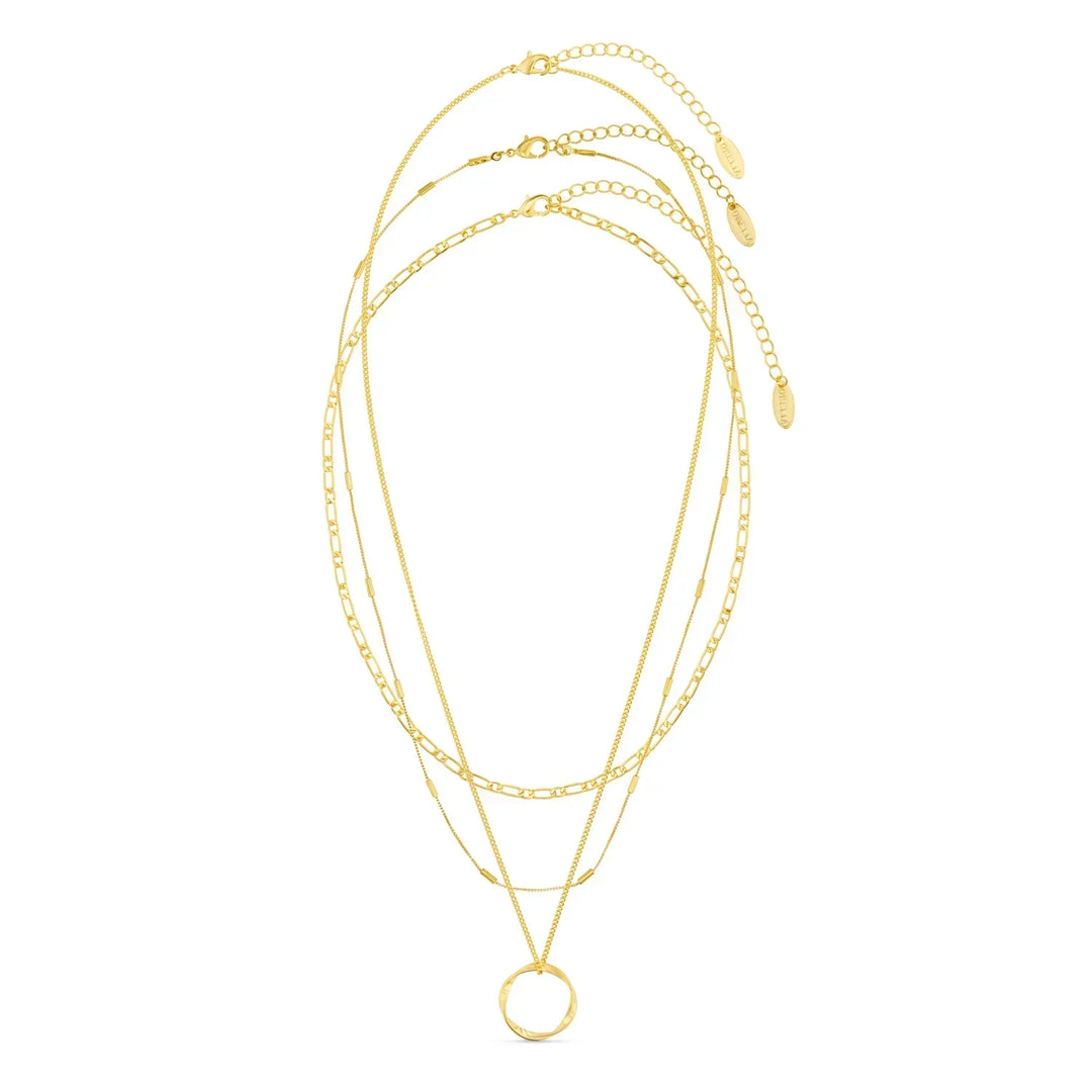 Open Circle Three Row Necklace | Gold 18k