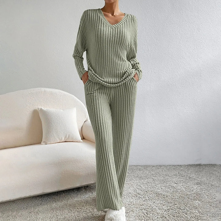 Stella - V-Neck Ribbed Knit Lounge Set