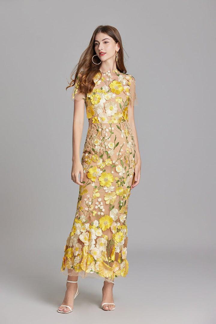 Lisa - Sheer Embroidered Maxi Dress