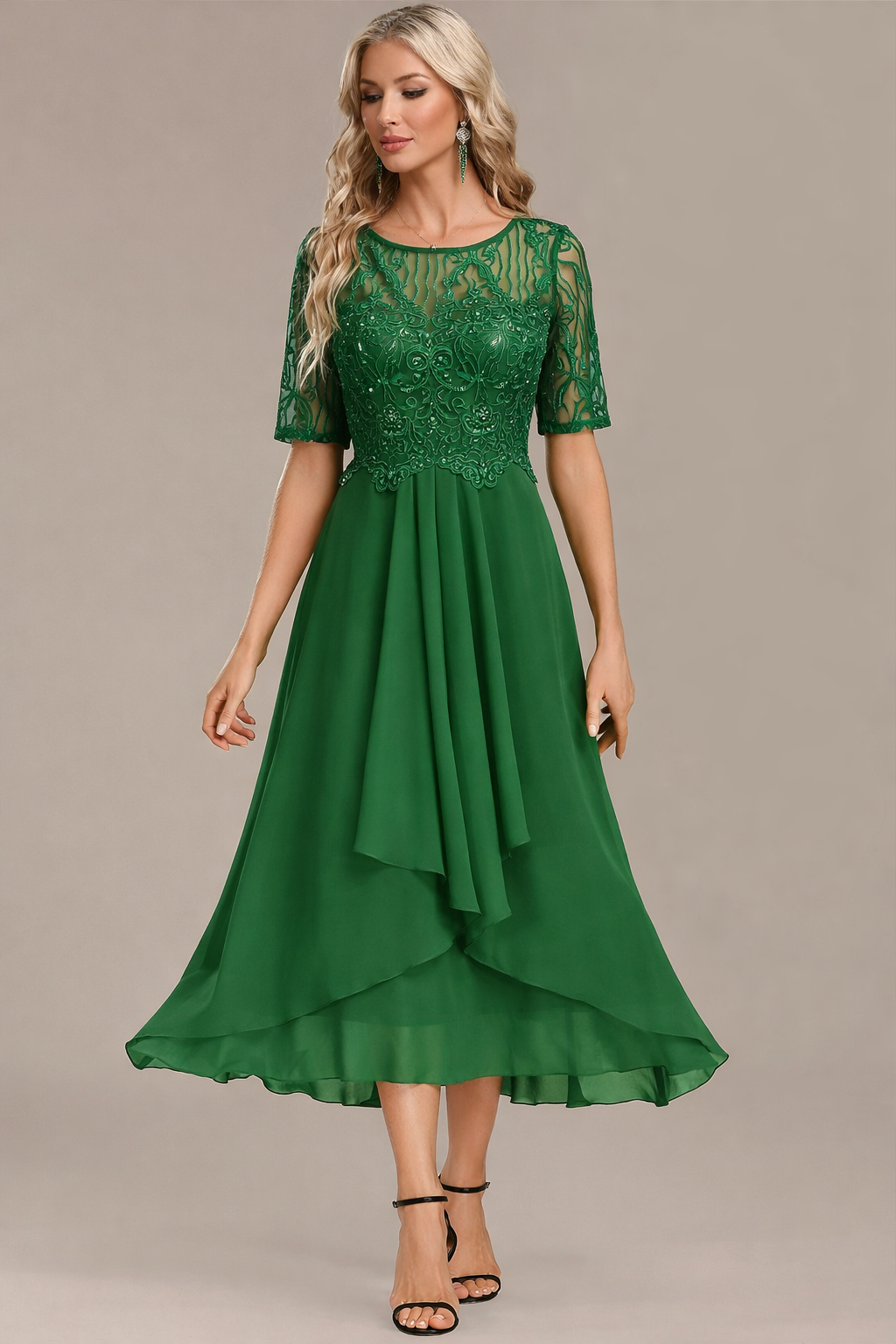 Sophie Navy Lace Short Sleeve Round Neck Dress