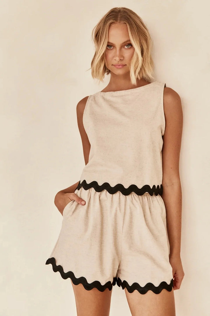 Avery - Women Coastal Breeze Scalloped Tank and Shorts Set