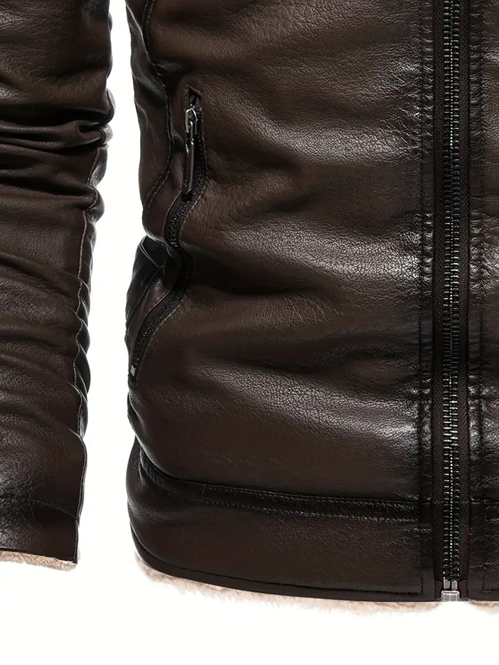 MIGUEL - Shearling Collar Vegan Leather Jacket