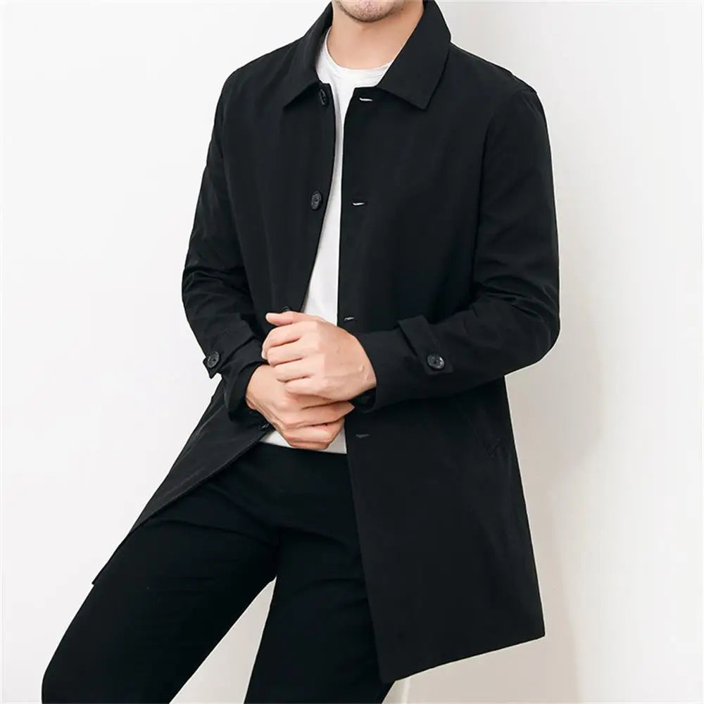 MIDIER – Classic Black Buttoned Overcoat