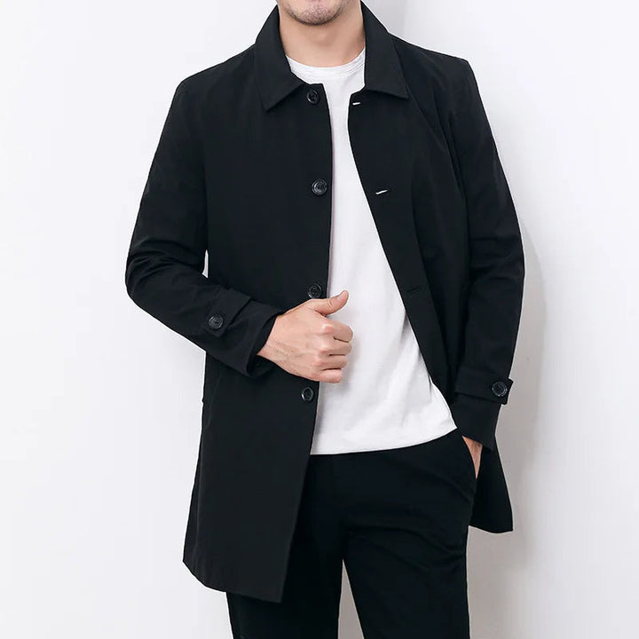MIDIER – Classic Black Buttoned Overcoat
