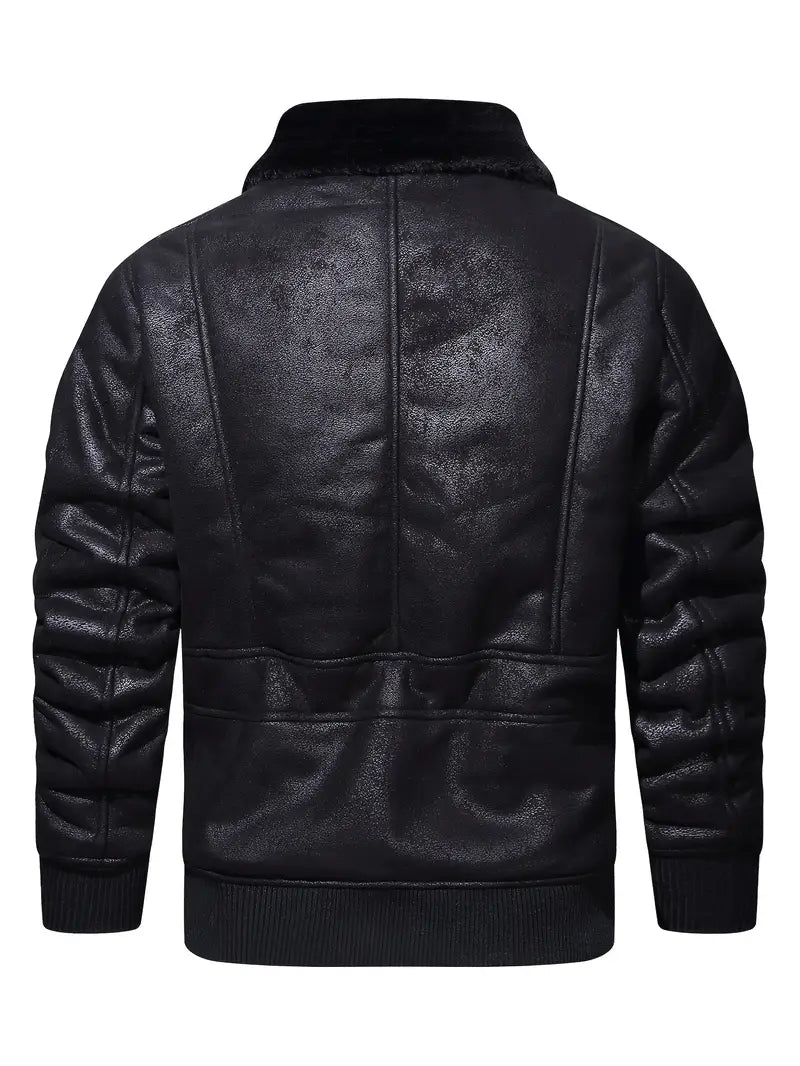 APOLLO -  Men's Vegan Leather Jacket with Shearling Collar