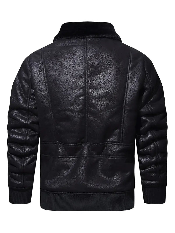 APOLLO -  Men's Vegan Leather Jacket with Shearling Collar