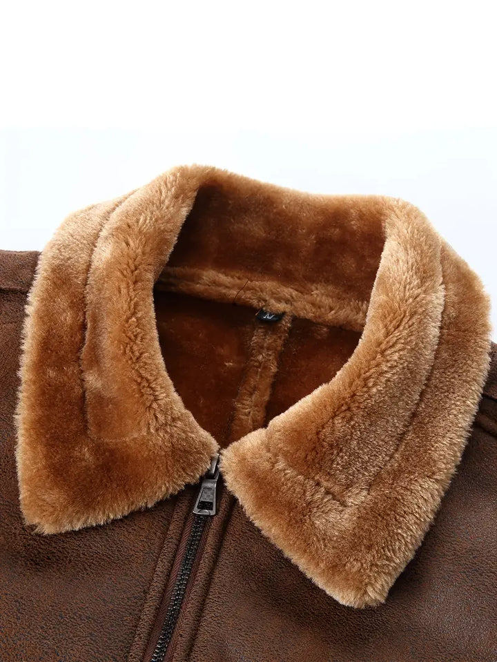 APOLLO -  Men's Vegan Leather Jacket with Shearling Collar
