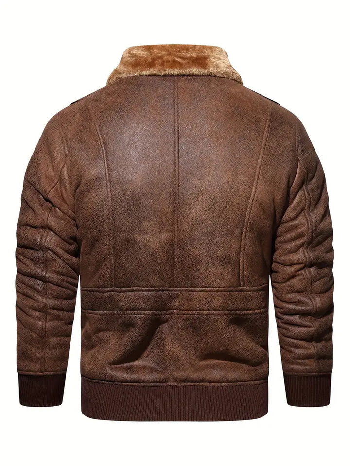 APOLLO -  Men's Vegan Leather Jacket with Shearling Collar