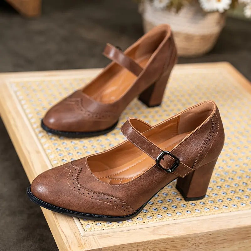 Dorka - High Heels Leather Shoes With Buckle