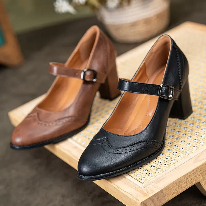 Dorka - High Heels Leather Shoes With Buckle