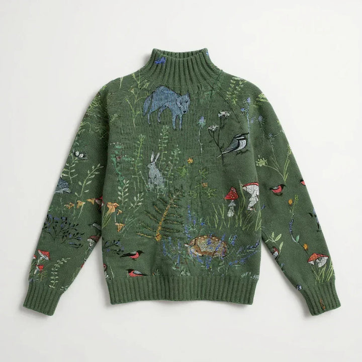Hana | Cozy Knitted Sweater with Forest-Inspired Print