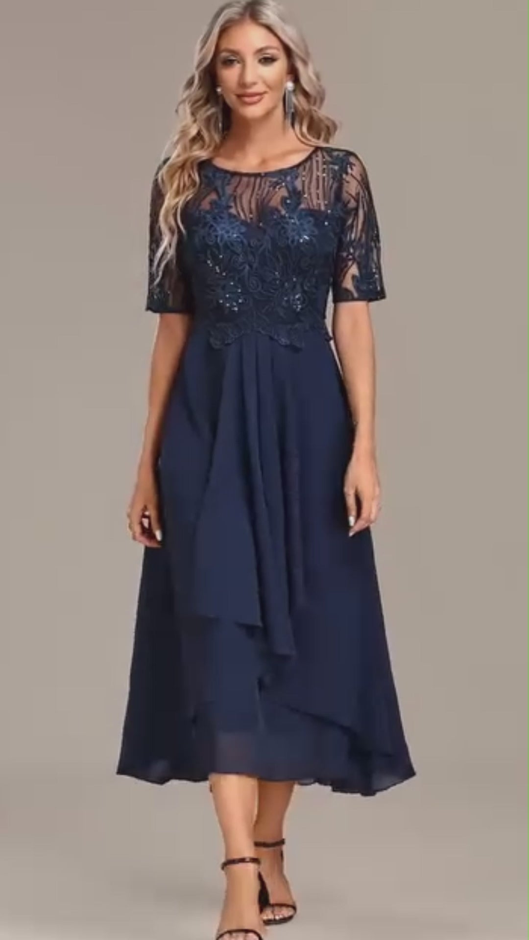 Sophie Navy Lace Short Sleeve Round Neck Dress