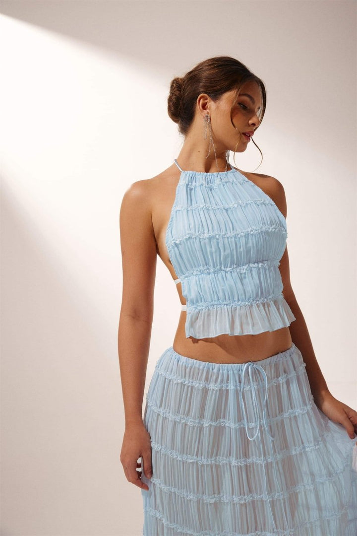 Dacia - Pleated Backless Two-Piece Halter Set