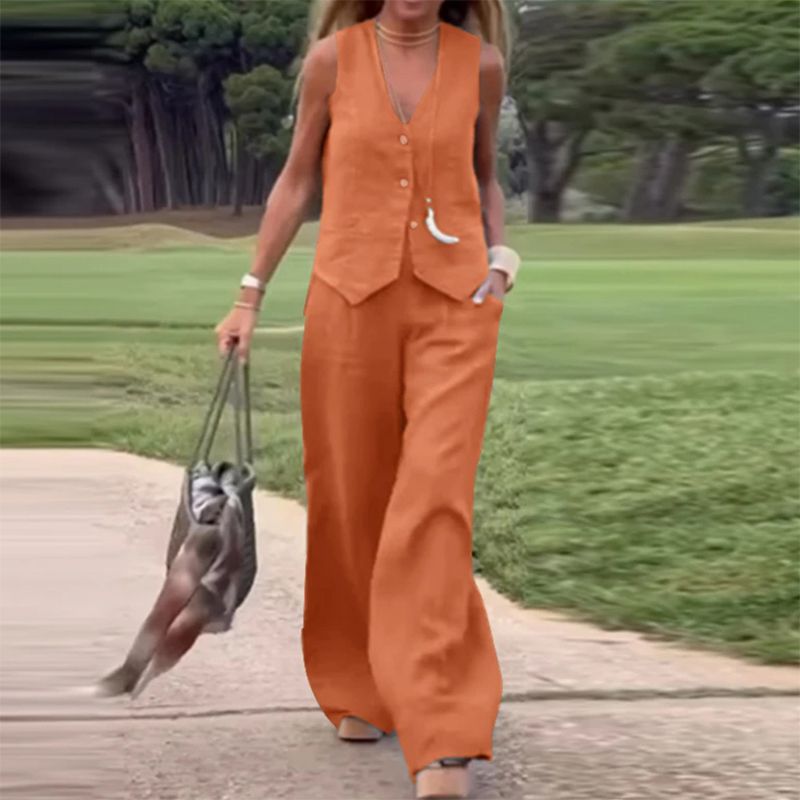 Luna - Versatile Linen Vest and Pants Set