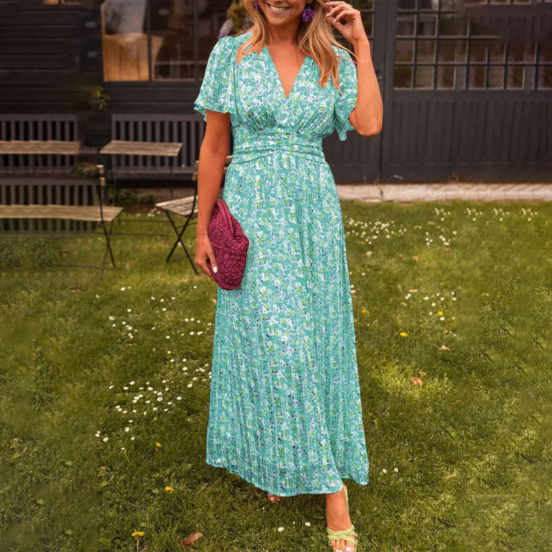 Alexa - Classic V-Neck Floral Print Dress